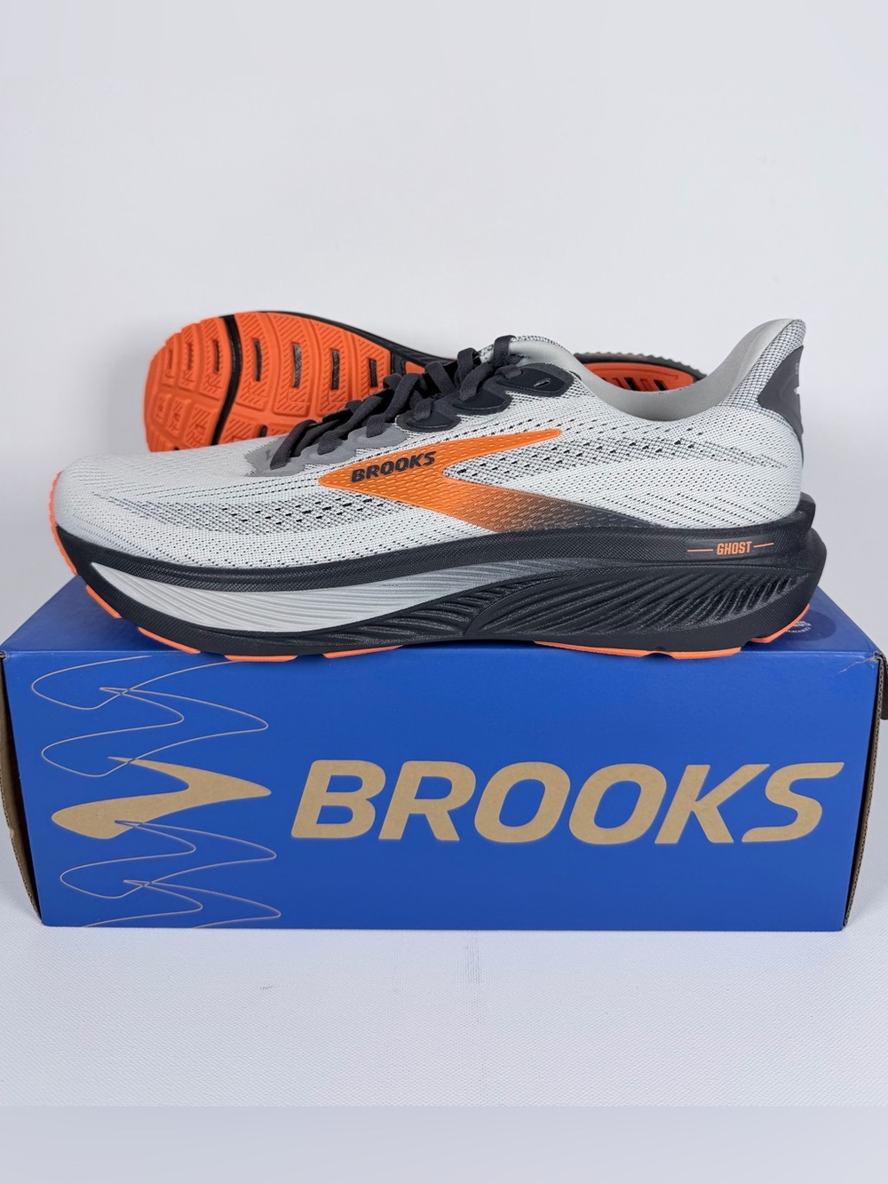 Brooks Running Men’s Ghost 17 Sz 10.5 D Oyster Mushroom/Orange/Ebony NEW